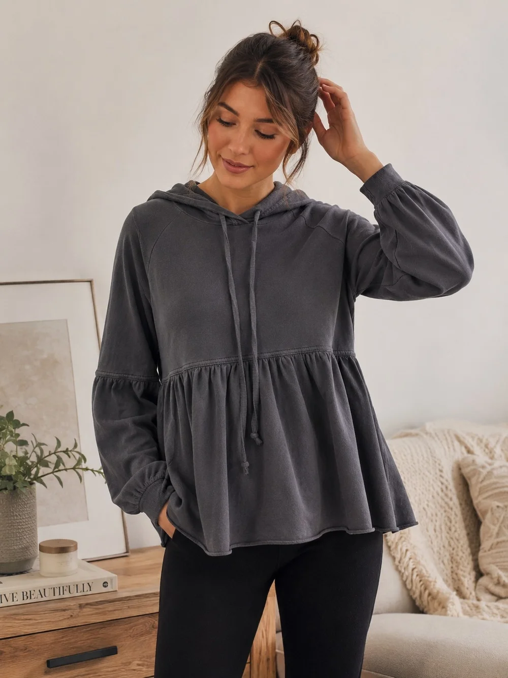 NWT Aerie Lounge Hoodie Peplum Hem Oversized Cozy Sweatshirt M - Picture 1 of 11